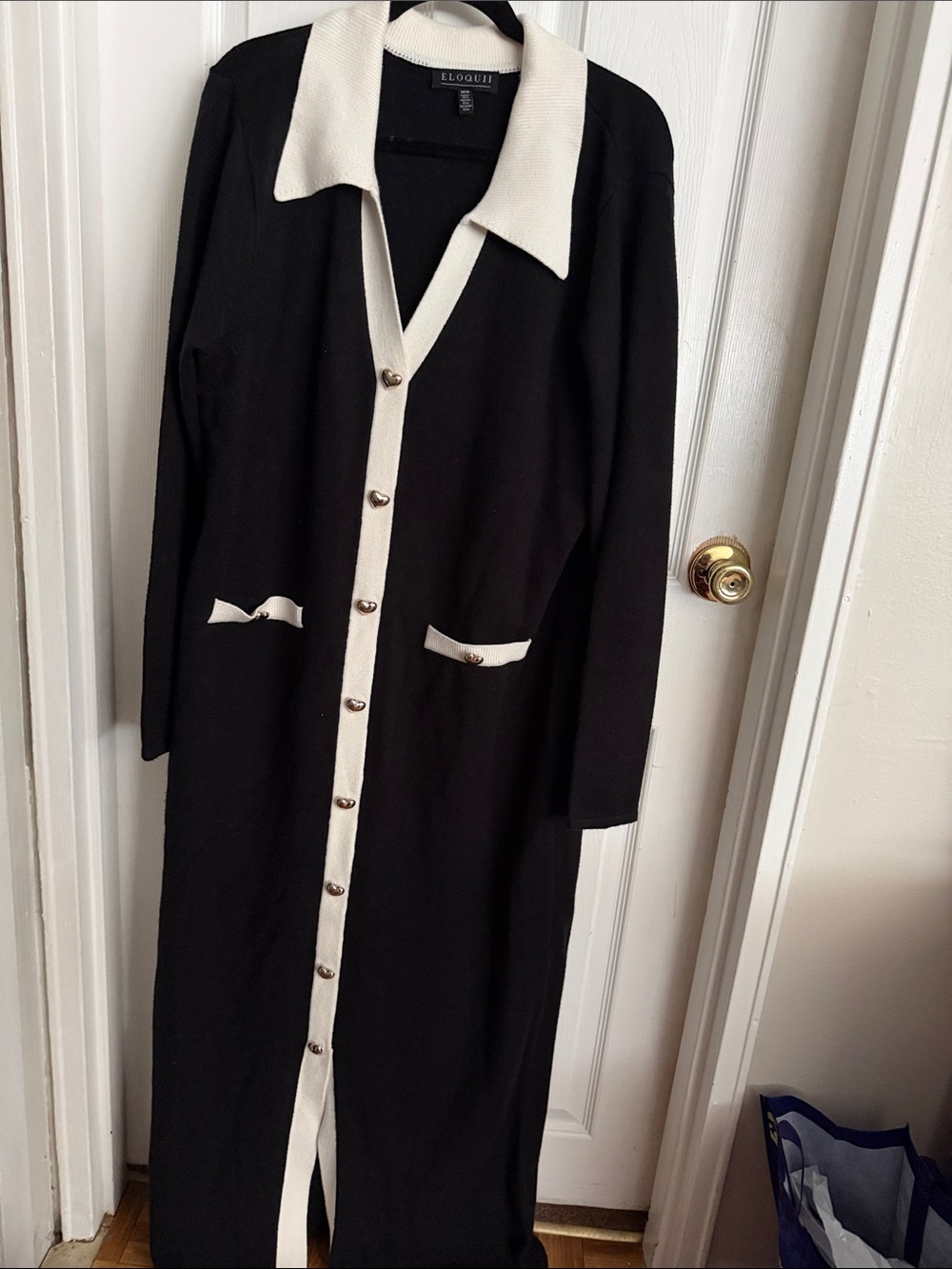 Eloquii Black Sweater Coatigan with Cream Trim